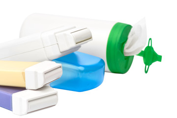 Fototapeta premium Set for epilation on white background. Cartridges with wax