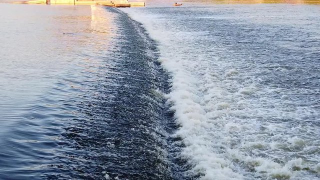 Water stream on height difference of Vltava river, slow motion.
