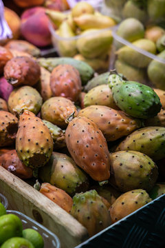 prickly pear fruit on market stall