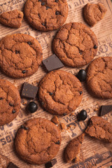 Chocolate chip cookies. Different cookies and sweets. Brown