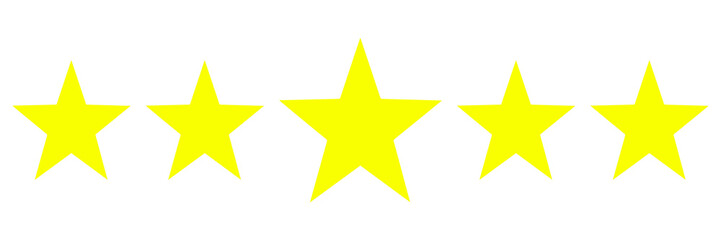 Five stars product rating review flat icon for apps and websites. Vector illustration of five golden yellow stars in a row - best, top quality concept graphic representation