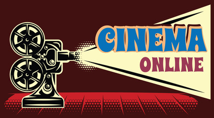 Vector color online cinema advertising template on brown background