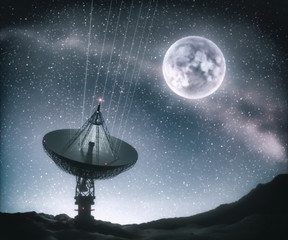 Huge satellite antenna dish for communication and signal reception out of the planet Earth....