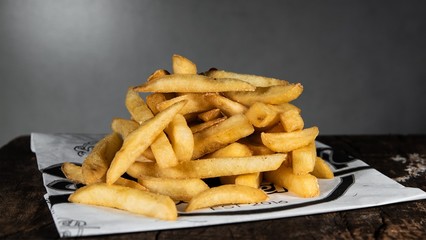 
french fries and sausage burger snack