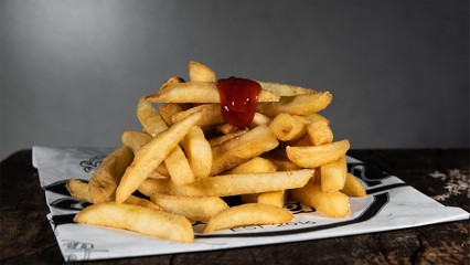 
french fries and sausage burger snack