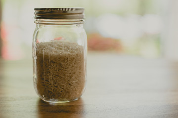 Uncooked rice in a mason jar in natural light