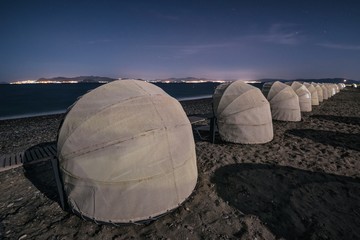 Night beach in Greece Family vacations holiday in Greek island