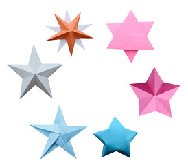 Origami paper stars isolated white
