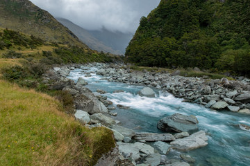 Naklejka na ściany i meble Matukituki River as seen from the Rob Roy Track, South Island, New Zealand 