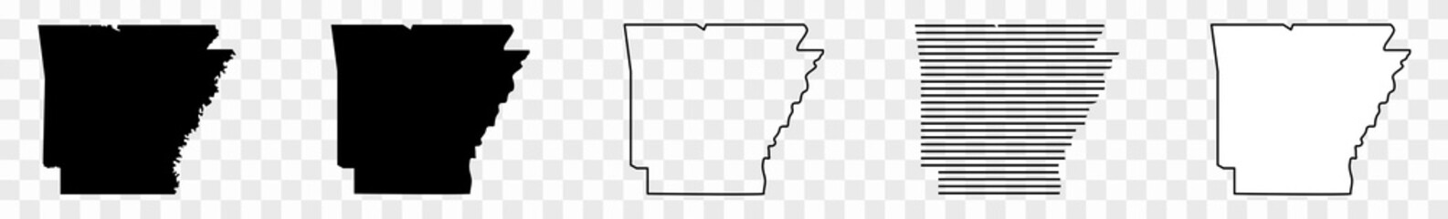 Arkansas Map Black | State Border | United States | US America | Transparent Isolated | Variations - obrazy, fototapety, plakaty