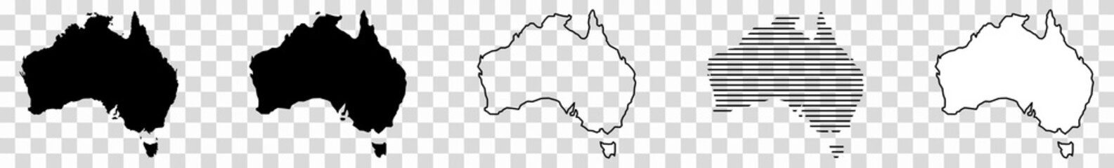 Australia Map Black | Australian Border | Continent | Transparent Isolated | Variations