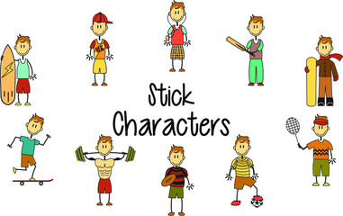 Obraz na płótnie Canvas Set of Boy Stick Character