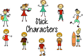 Set of Girl Stick character