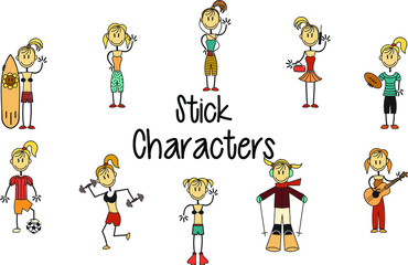 Set of Girl Stick Character