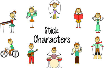 Set of Girl/Boy Stick Characters