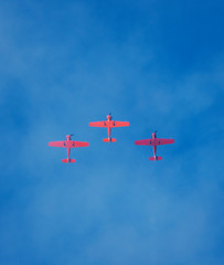 Moscow Russia Zhukovsky Airfield 31 August 2019: performance of aerobatic aircraft Yak-52 the international aerospace salon MAKS-2019
