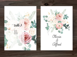 Silver sage green and blush pink flowers vector design frames