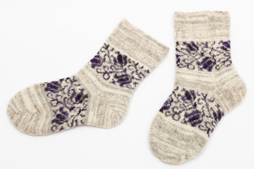 warm and beautiful socks on white background