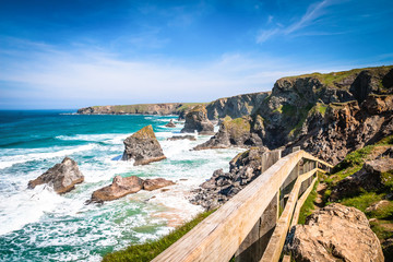 Famous Bedruthan’s steps in Cornwall, UK