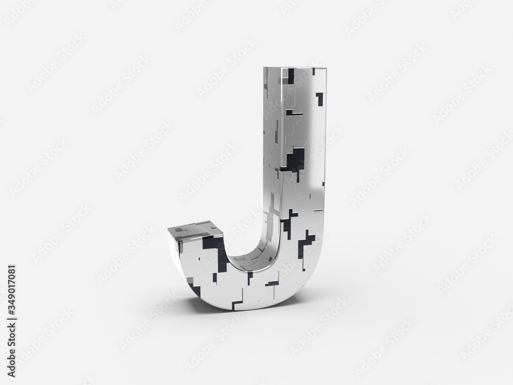 Poster futuristic letter j - futuristic metallic font letters set with sci-fi metallic metallic random pann