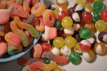 Different types of candy that give a beautiful color to the image.