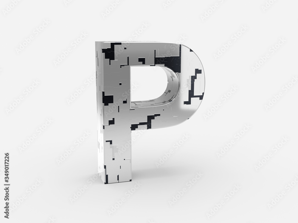 Poster futuristic letter p - futuristic metallic font letters set with sci-fi metallic metallic random pann