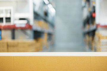 Fototapeta premium Stack of cardboard boxes in smart warehouse industry logistic.