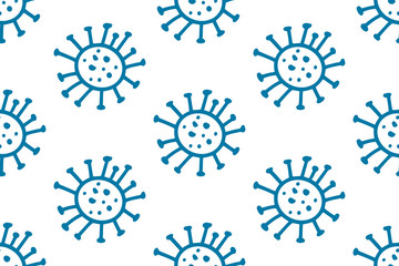Coronavirus concept. Bacteria biology flu organisms. Seamless vector pattern.