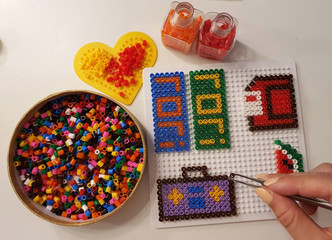 playing with plastic beads, hobby fun and art ideas, DIY home  kids play 