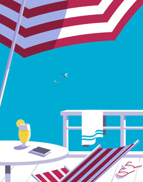 Swimming pool in seashore resort flat color vector