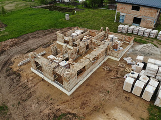Brickwork in progress at the construction site