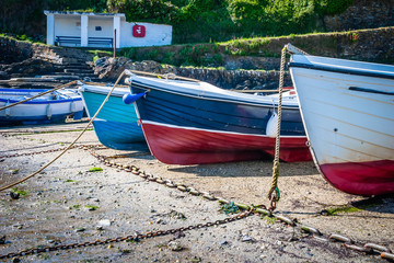 Boats in an English harbour in Cornwall, UK