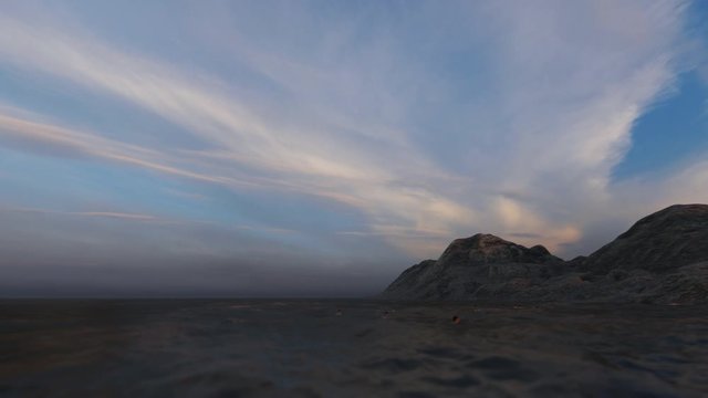 Shipwreck nearby rocky island, crew swimming towards the shore, 4K