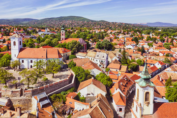 Fototapeta na wymiar Szentendre city from the air - Hungary