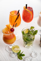 Various cocktails on a white background
