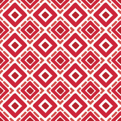 Red ink squares and rhombuses isolated on white background. Tiled seamless pattern. Hand drawn vector graphic illustration. Texture.