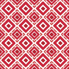 Behang Rode inkt vierkanten en rhombuses geïsoleerd op een witte achtergrond. Betegelde naadloze patroon. Hand getekende vector grafische illustratie. Textuur. © far700