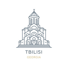 Tbilisi, Georgia. Line icon of the city in Western Asia and Eastern Europe. Outline symbol for web, travel mobile app, infographic, logo. Landmark and famous building. Vector in flat design, isolated