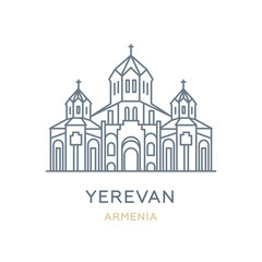 Yerevan, Armenia. Line icon of the city in Western Asia. Outline symbol for web, travel mobile app, infographic, logo. Landmark and famous building. Vector in flat design, isolated