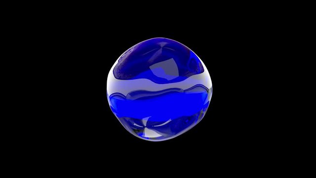 Clear blue paint drop moves on an isolated black background. Seamless loop 3d render