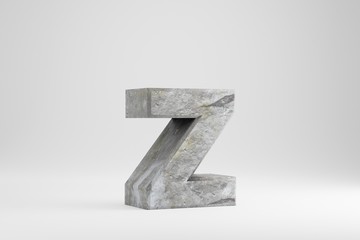 Stone 3d letter Z lowercase. Rock textured letter isolated on white background. 3d rendered stone font character.