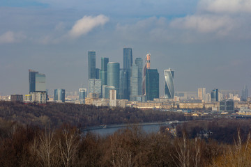 Fototapeta premium Modern buildings of glass and steel skyscrapers against the sky