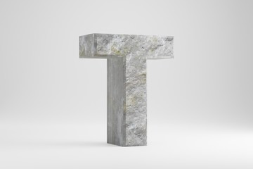 Stone 3d letter T uppercase. Rock textured letter isolated on white background. 3d rendered stone font character.