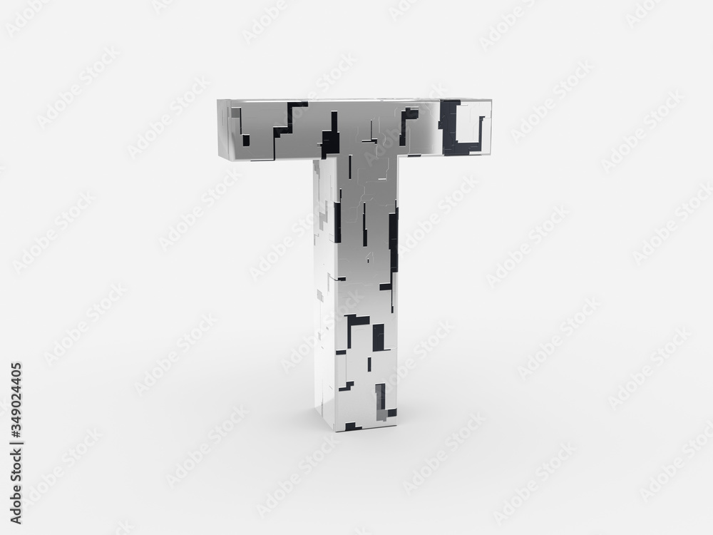 Poster futuristic letter t - futuristic metallic font letters set with sci-fi metallic metallic random pann