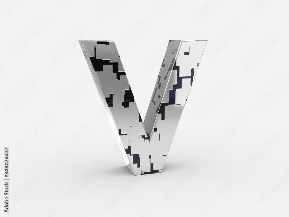 Poster futuristic letter v - futuristic metallic font letters set with sci-fi metallic metallic random pann