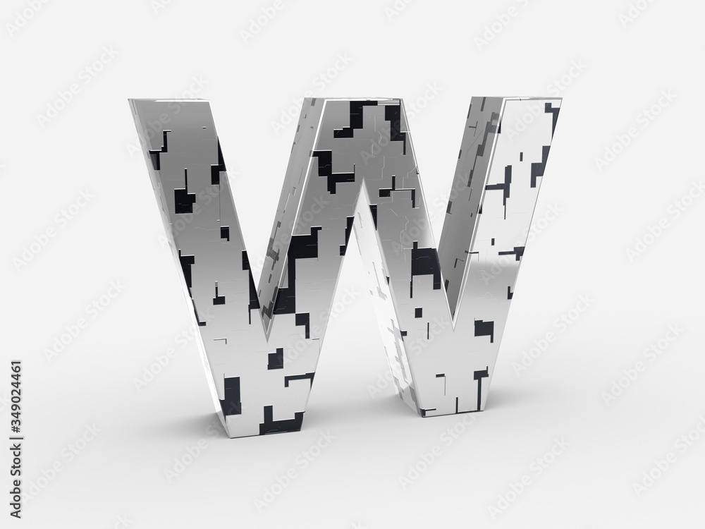 Poster futuristic letter w - futuristic metallic font letters set with sci-fi metallic metallic random pann