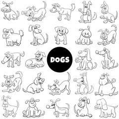 black and white cartoon dog characters big set
