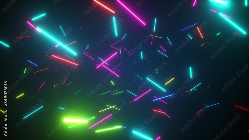 Poster infinite flight in space among fluorescent neon lamps. modern rainbow spectrum. seamless loop 3d ren