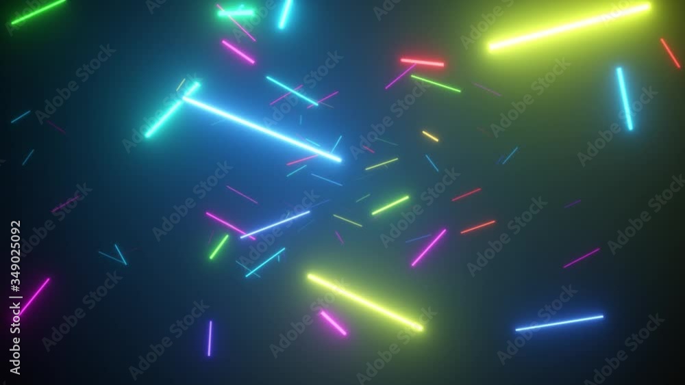 Poster infinite flight in space among fluorescent neon lamps. modern rainbow spectrum. seamless loop 3d ren