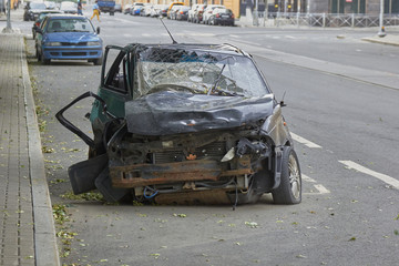 car crash accident on the road in the big city